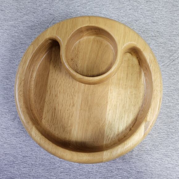 Crate & Barrel Beechwood Chip Dip Bowl Party Holiday Serving Dish Appetizer Tray - Picture 4 of 12
